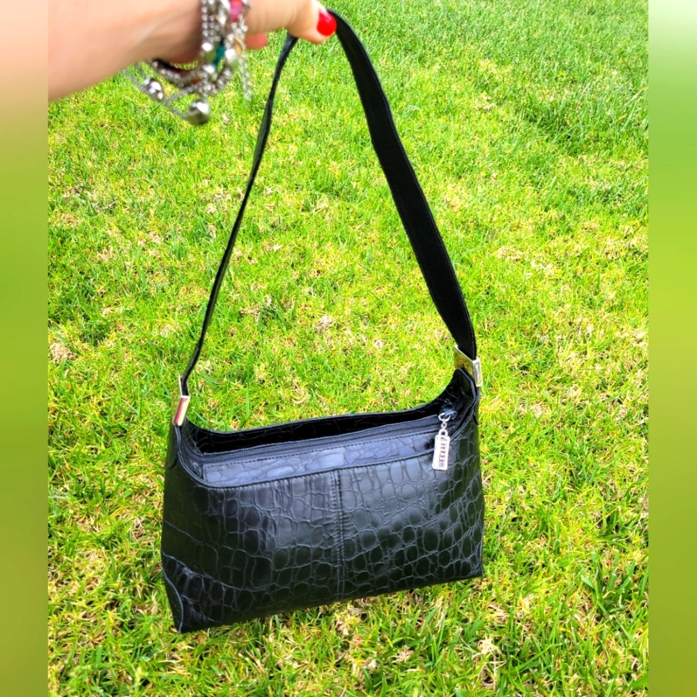 Y2K Stuart Weitzman Black Vegan Snakeskin Embossed Shoulder‎ Bag/Purse